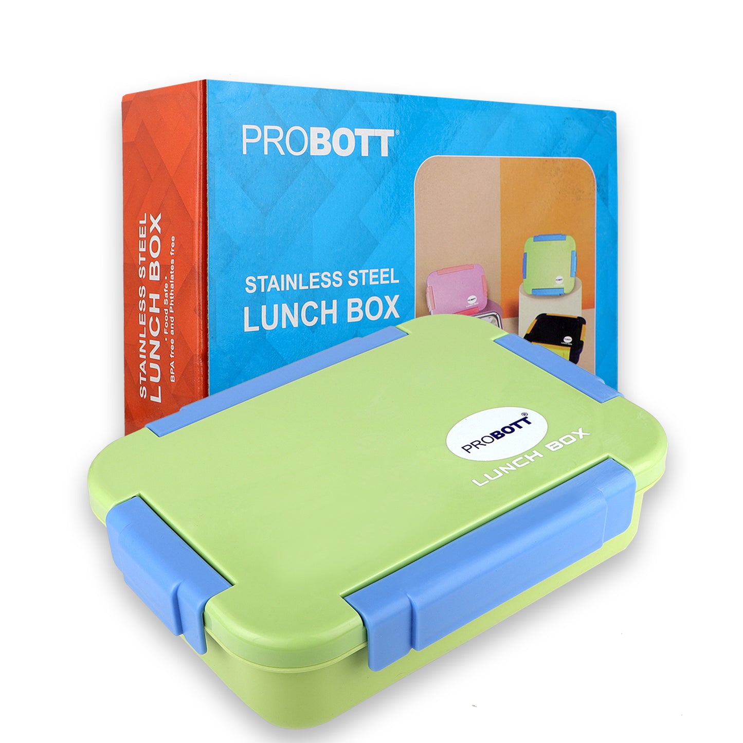 PROBOTT Lunch On 710 ml Stainless Steel Lunch Box, 3 Grid Leak-Proof BPA Free Tiffin Box, Perfect for School, Office, Travel, Picnic | Green