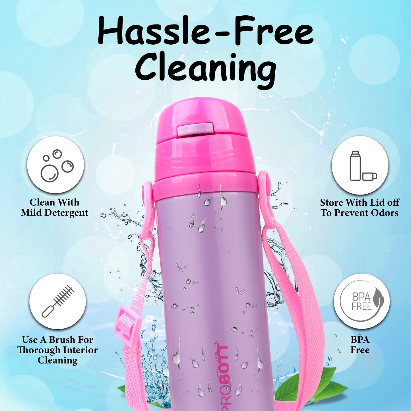 Probott Tom 500ml Hot & Cold Vacuum Insulated Flask Sipper Bottle with Straw & Strap for Kids, Pink