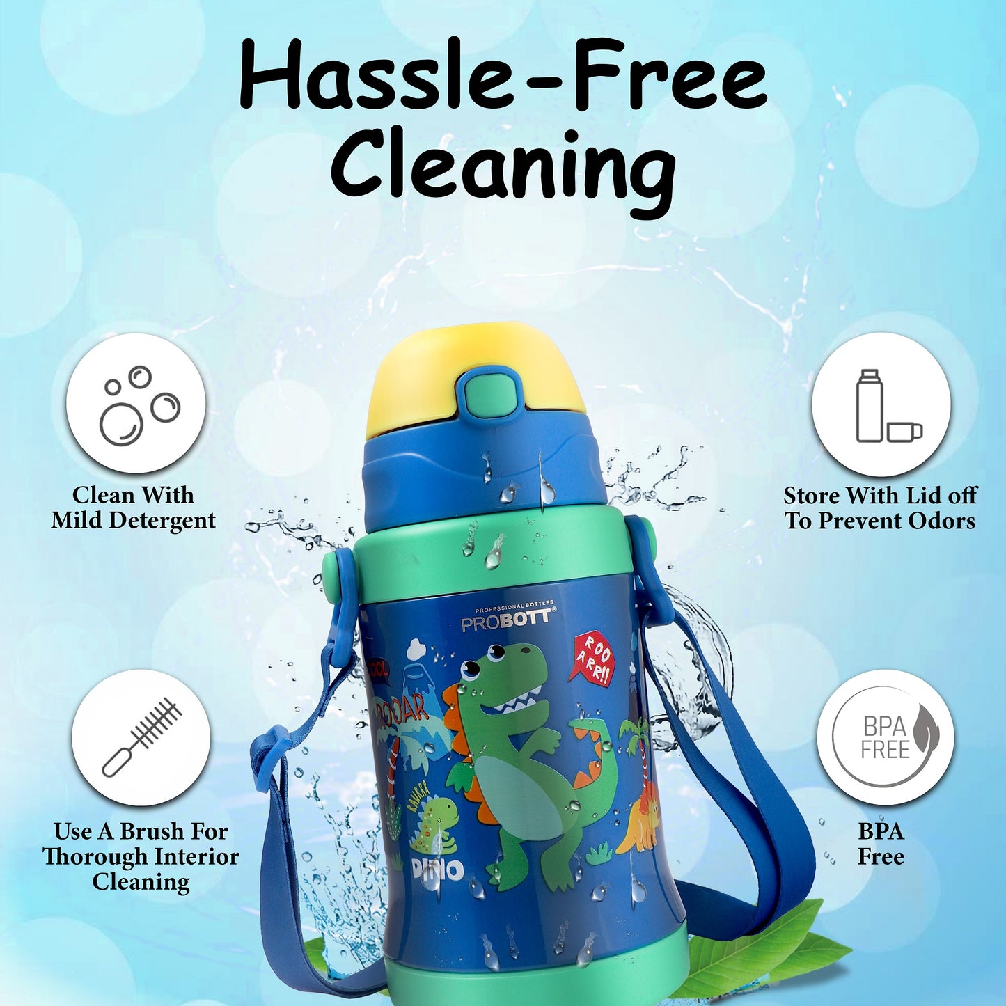 Probott Unicorn Dinosaur 650ml Water Bottle with Straw Sipper Bottle for 4-7 Yrs Kids, Multicolor