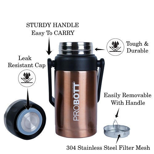 Probott Handy 1500ml Stainless Steel Hot & Cold Water Bottle, Vacuum Insulated Flask Bottles, Gold