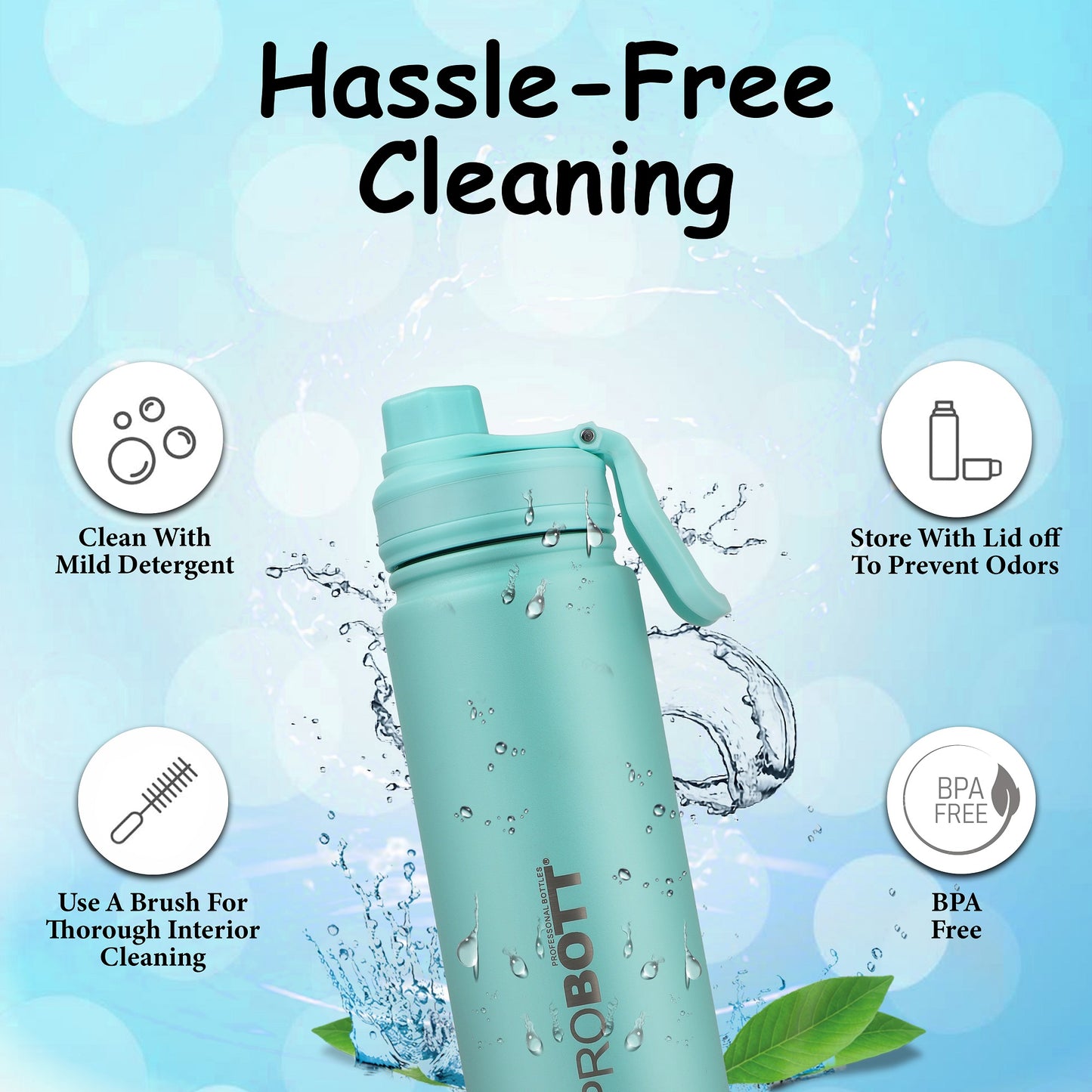 Probott Class 480ml Thermoses Vacuum Insulated Flask Bottle for 4-7 Yrs Kids, Stainless Steel Water Bottles, Greenish Blue