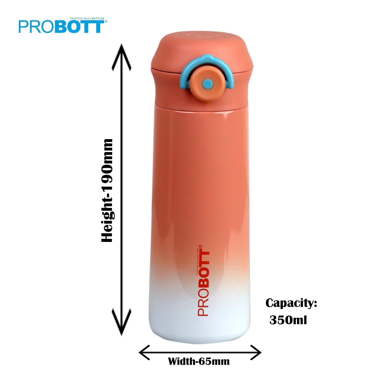 PROBOTT Swiss 350ml Stainless Steel Double Wall Vacuum Flask for 3-5 Yrs Kids | Hot and Cold Water Bottle, Orange