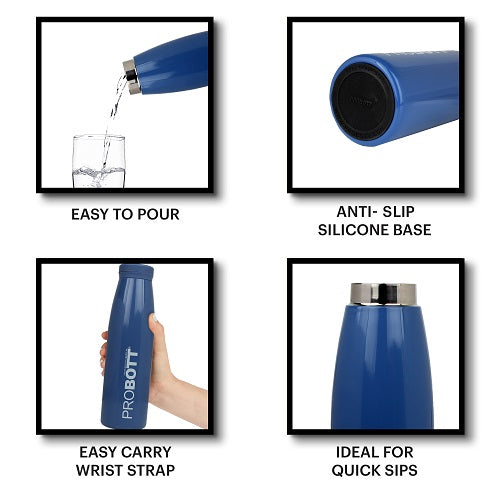 Probott Aquatic 1000ml Vacuum Insulated Flask Bottle, Stainless Steel Hot and Cold Water Bottles, Blue