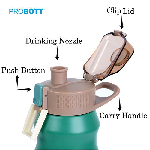 Probott Bloom 680ml Vacuum Insulated Flask Bottle, Stainless Steel Hot and Cold Water Bottles, Green
