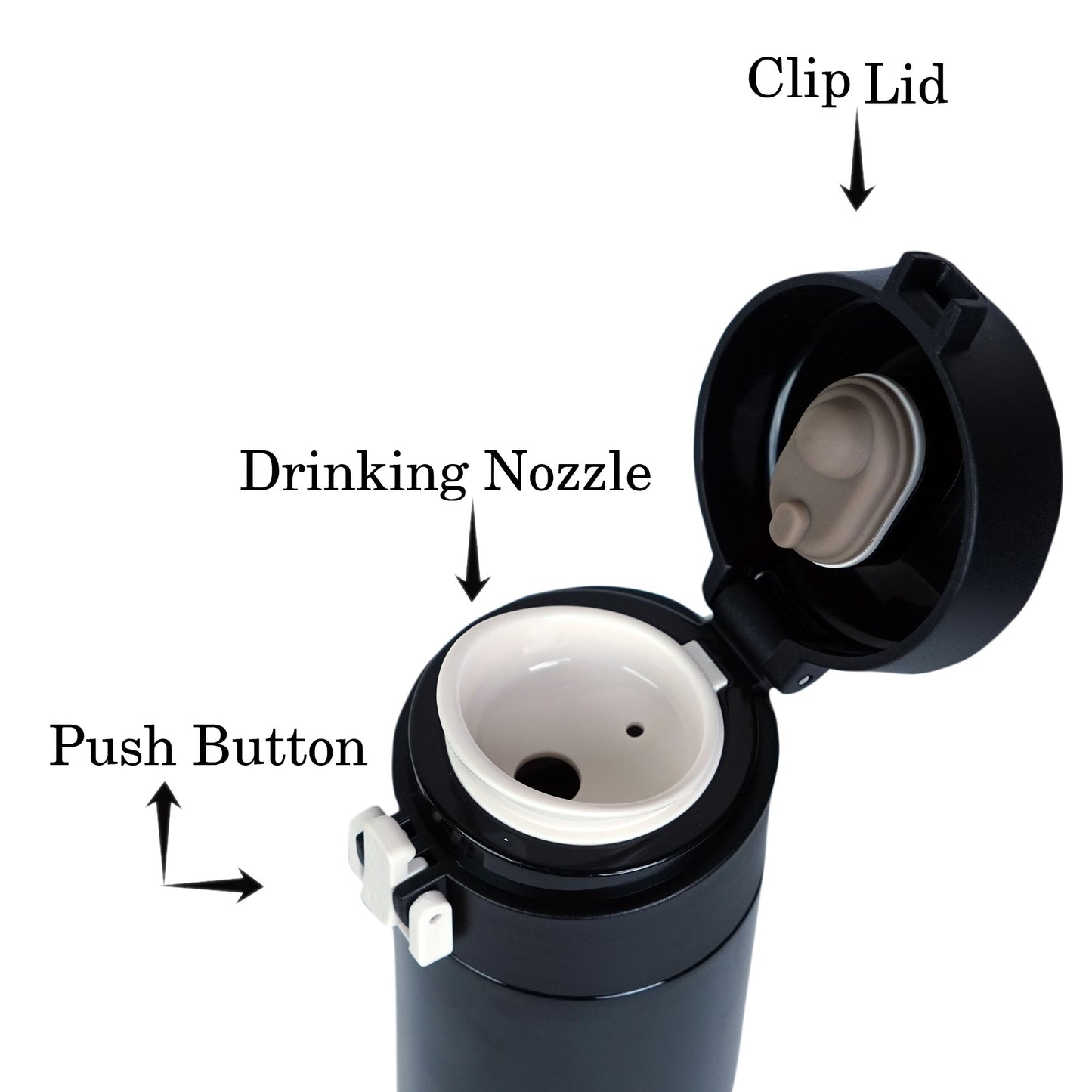 Probott Gliter 300 ml Travel Flask, Black | Thermoses Hot or Cold Vacuum Insulated Stainless Steel | Flip Top Cap