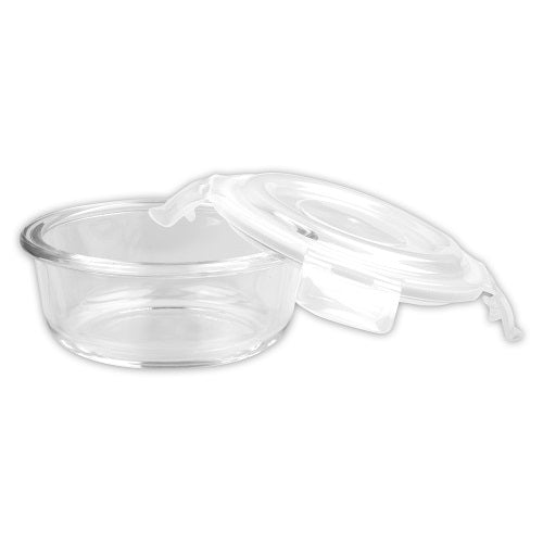 PROBOTT Vetroware Borosilicate Flip Clip Lunch Box Round Shape Set with Standing Bag, 400ml+400ml+400ml, 3-Pieces, Transparent PV 333-R_Black Bag