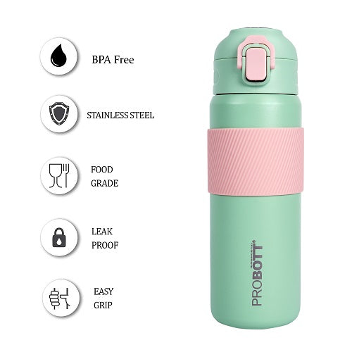 Probott Trek 600ml Hot & Cold Vacuum Insulated Flask Bottles, Green