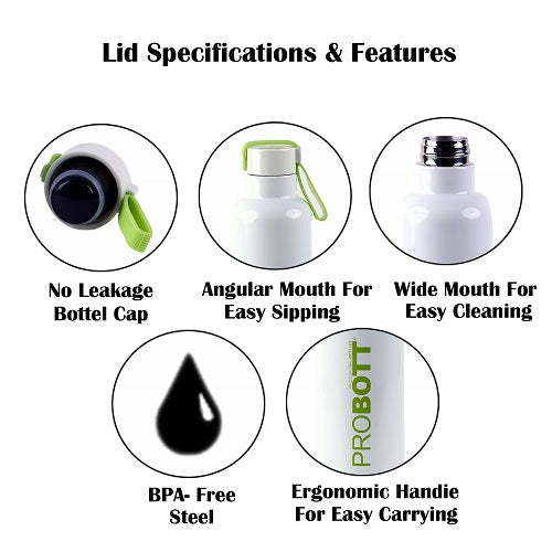 Probott Bang 750ml Thermoses Vacuum Insulated Flask Sports Bottle, Stainless Steel Water Bottles, White