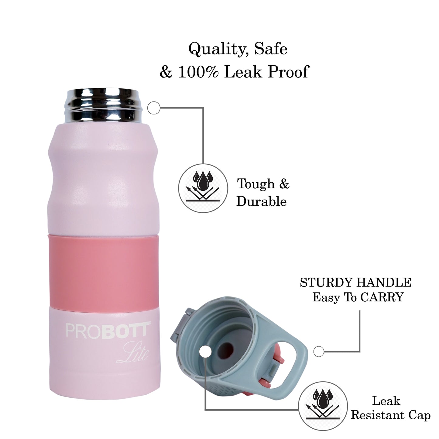 PROBOTT LITE Bliss 700ml Single Walled Stainless Steel Water Bottle, Pink