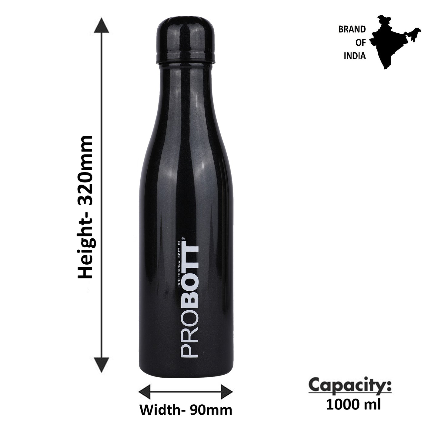 Probott Vintage 1000ml Thermoses Vacuum Insulated Flask, Stainless Steel Water Bottles, Black