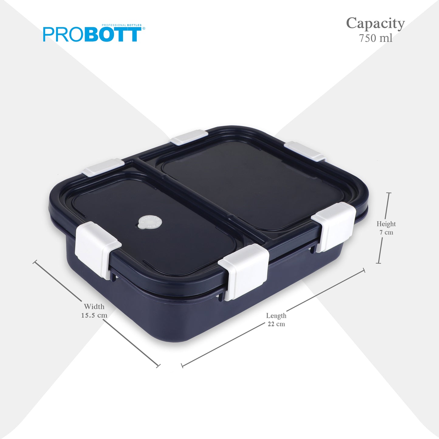 PROBOTT Snaplock 750 ml Stainless Steel Lunch Box, 2 Grid BPA Free Tiffin Box, Perfect for School, Office, Travel, Picnic | Black