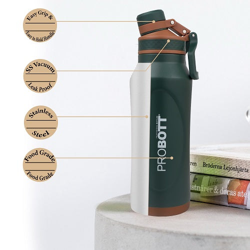 Probott Life Style Stainless Steel Hot and Cold 1000ml Water Bottle, Vacuum Insulated Flask Bottle, Dark Green