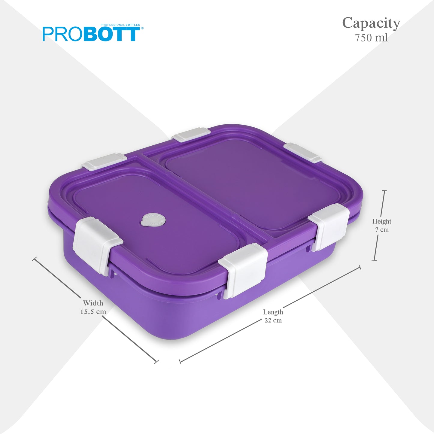 PROBOTT Snaplock 750 ml Stainless Steel Lunch Box, 2 Grid BPA Free Tiffin Box, Perfect for School, Office, Travel, Picnic | Purple