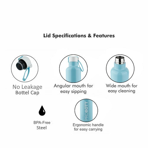Probott Bang 600ml Thermoses Vacuum Insulated Flask Sports Bottle, Stainless Steel Water Bottles, Light Blue