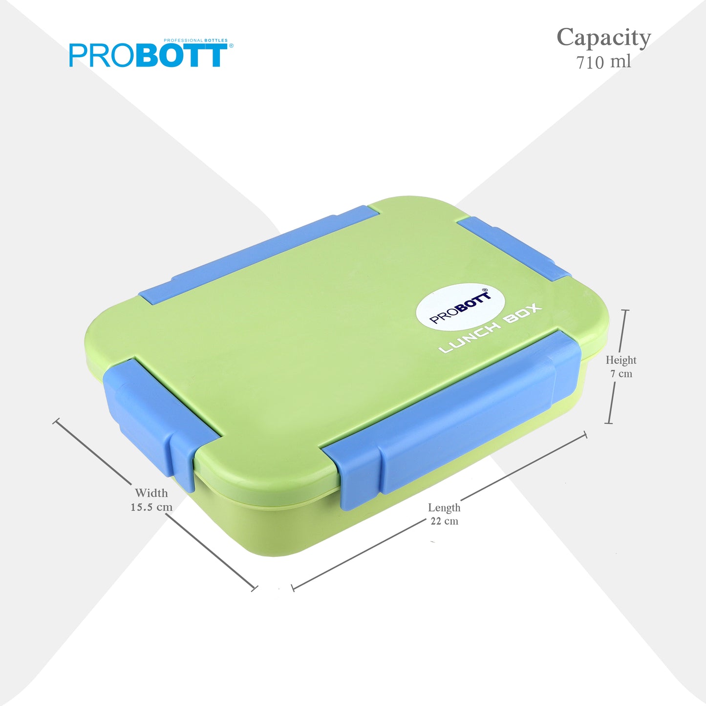 PROBOTT Lunch On 710 ml Stainless Steel Lunch Box, 3 Grid Leak-Proof BPA Free Tiffin Box, Perfect for School, Office, Travel, Picnic | Green