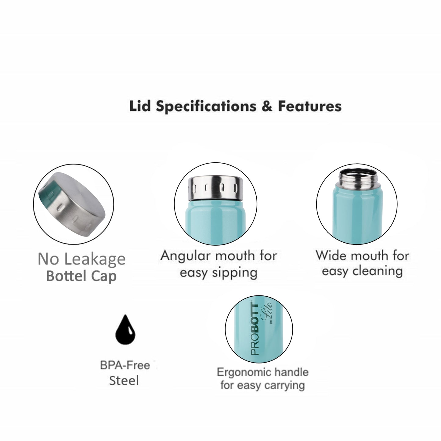 PROBOTT LITE Freeze Single Walled Stainless Steel Water Bottle 1000ml -Light Green PL 1000-01
