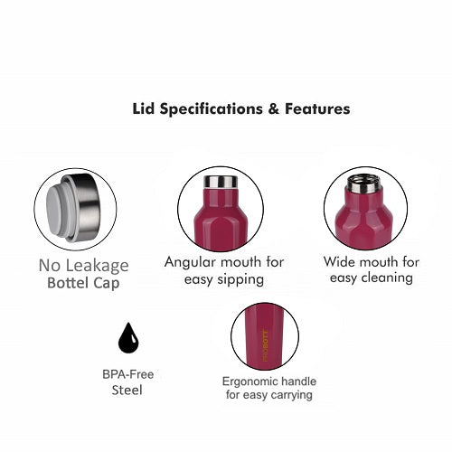 Probott Dome Water Bottle, Stainless Steel Water Bottles, Vacuum Insulated Flask Bottles, 500 ml, Pink