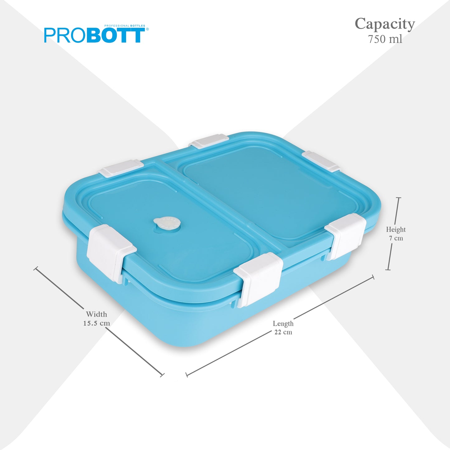 PROBOTT Snaplock 750 ml Stainless Steel Lunch Box, 2 Grid BPA Free Tiffin Box, Perfect for School, Office, Travel, Picnic | Blue