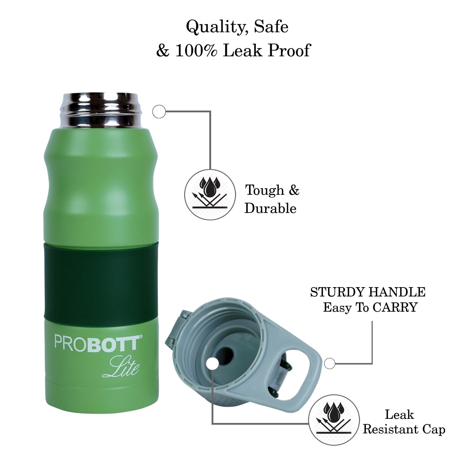 PROBOTT LITE Bliss 850ml Single Walled Stainless Steel Water Bottle, Green