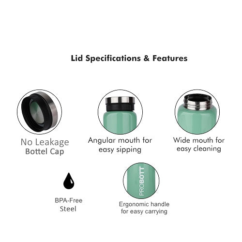Probott Sliced 500ml Thermoses Vacuum Insulated Flask Bottle, Stainless Steel Water Bottles, Green