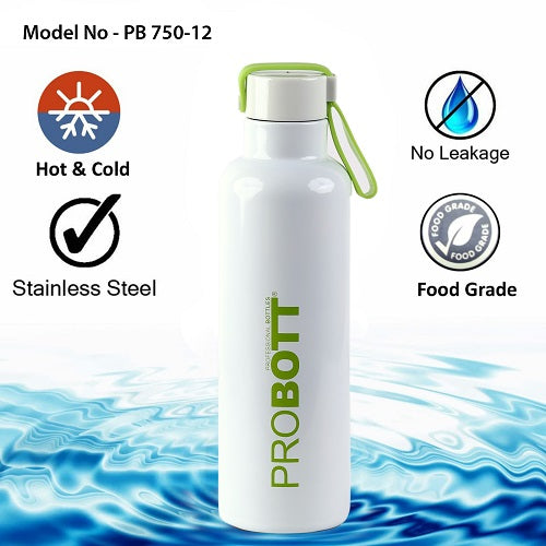 Probott Bang 750ml Thermoses Vacuum Insulated Flask Sports Bottle, Stainless Steel Water Bottles, White