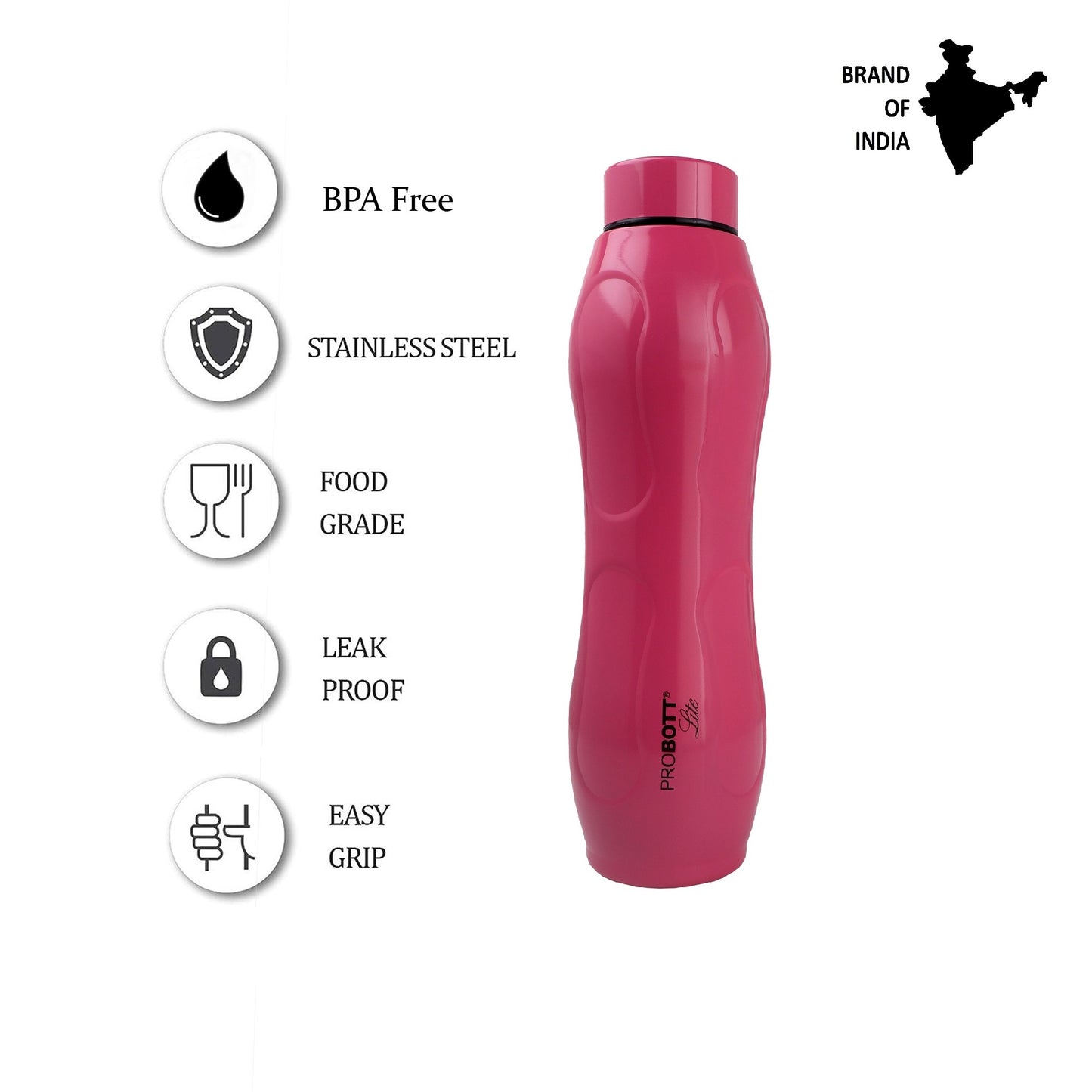 PROBOTT LITE Ocean 600ml Single Wall Stainless Steel Water Bottle Without Vacuum Tech, Pink