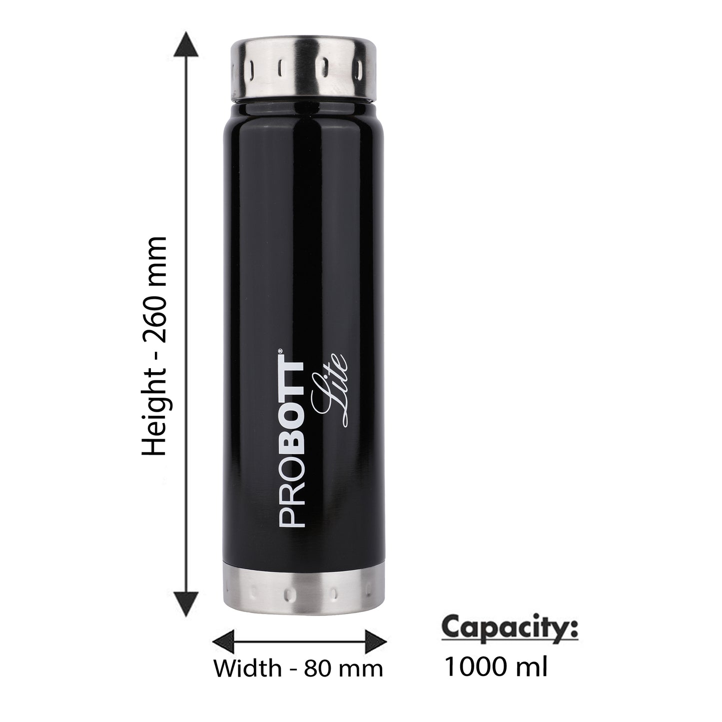 PROBOTT LITE Freeze Single Walled Stainless Steel Water Bottle 1000ml -Black PL 1000-01