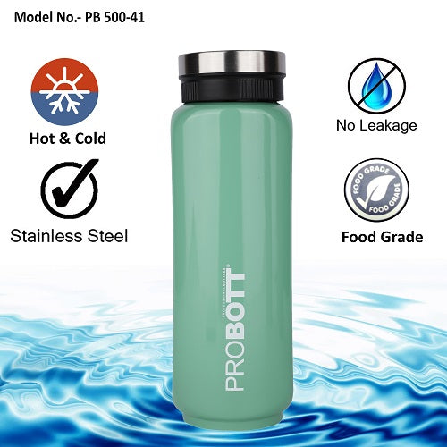 Probott Sliced 500ml Thermoses Vacuum Insulated Flask Bottle, Stainless Steel Water Bottles, Green