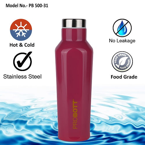 Probott Dome Water Bottle, Stainless Steel Water Bottles, Vacuum Insulated Flask Bottles, 500 ml, Pink