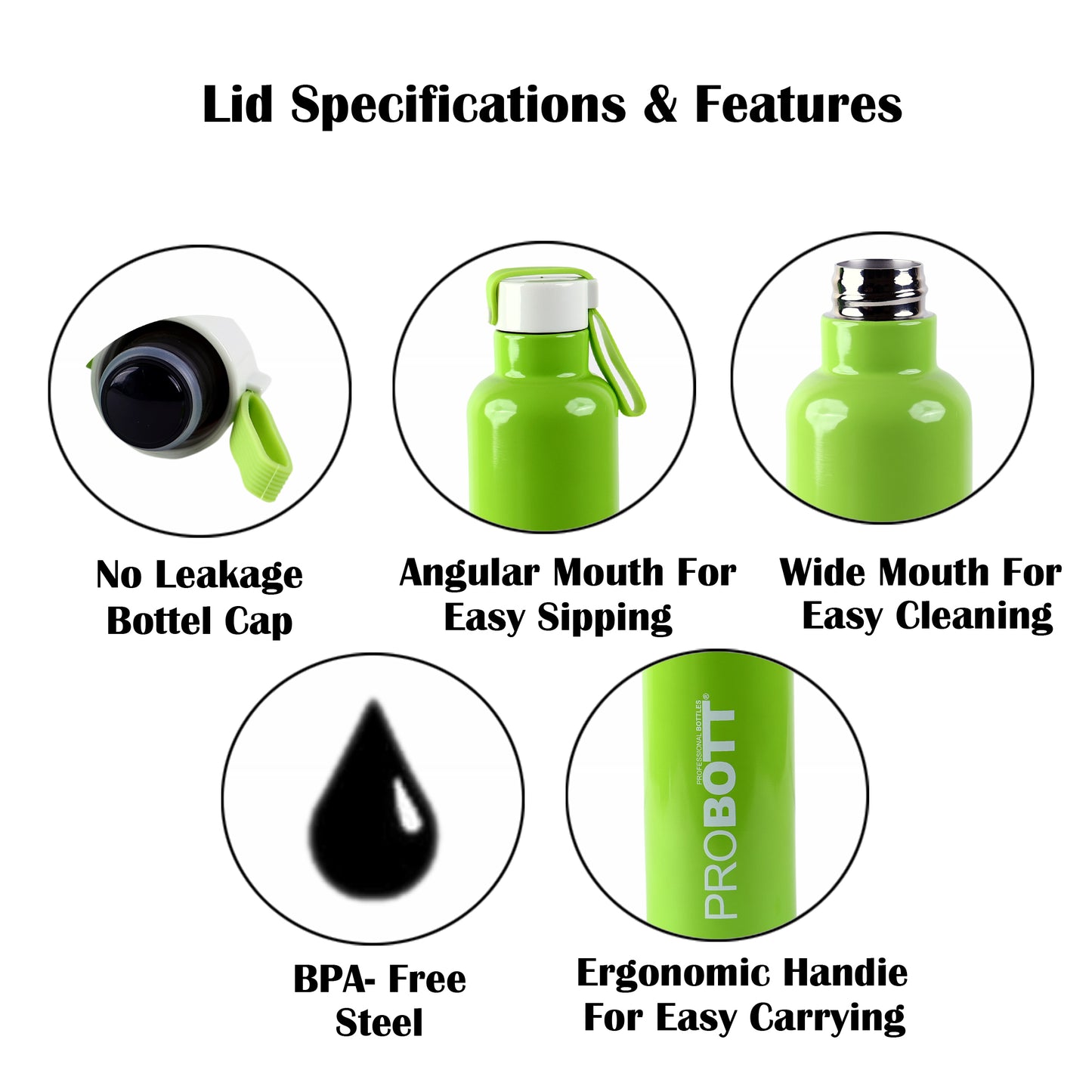 Probott Bang 600ml Thermoses Vacuum Insulated Flask Sports Bottle, Stainless Steel Water Bottles, Light Green
