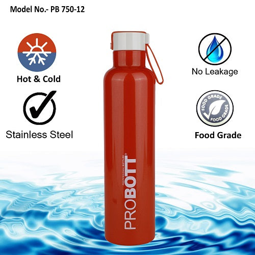 Probott Bang 750ml Thermoses Vacuum Insulated Flask Sports Bottle, Stainless Steel Water Bottles, Orange
