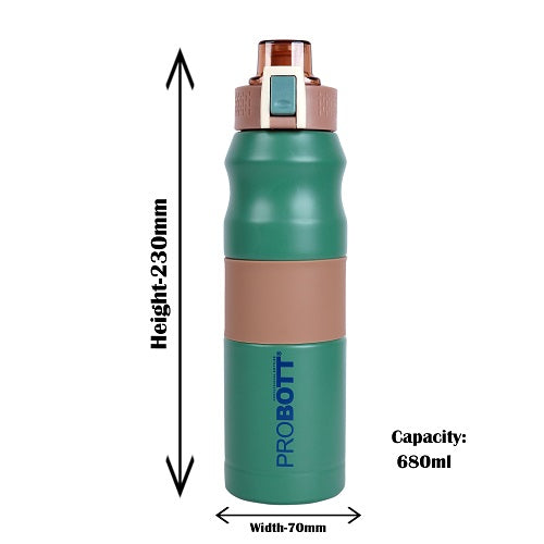 Probott Bloom 680ml Vacuum Insulated Flask Bottle, Stainless Steel Hot and Cold Water Bottles, Green