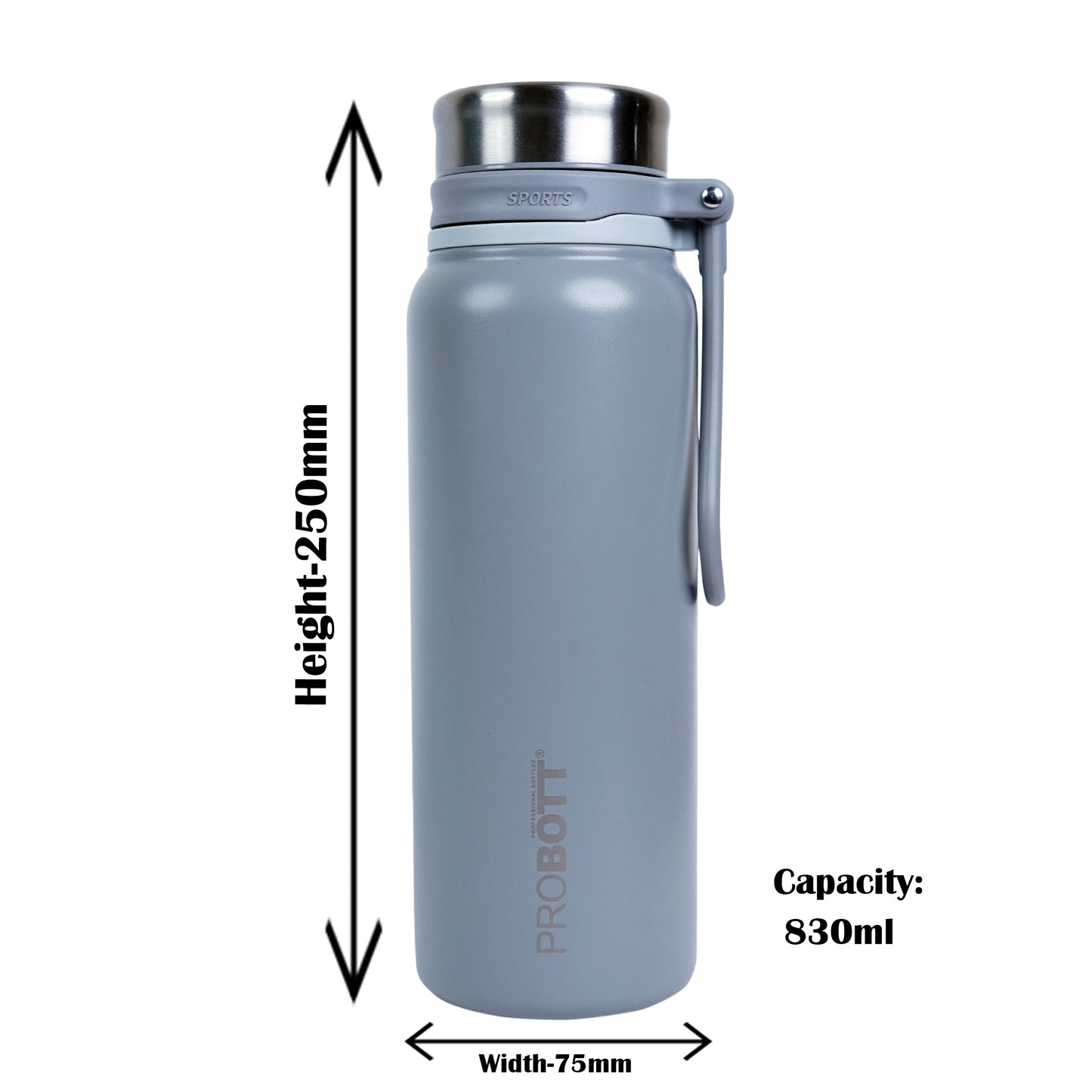 PROBOTT Marine 830ml Stainless Steel Water Bottles, Vacuum Insulated Flask Bottles, Grey | Hot and Cold | Easy to Carry | Leak Proof