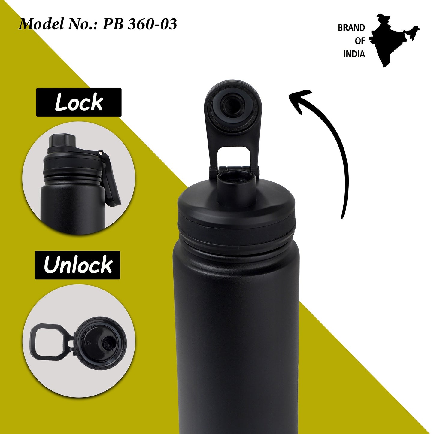 Probott Class 360ml Thermoses Vacuum Insulated Flask Bottle for 3-5 Yrs Kids, Stainless Steel Water Bottles, Black