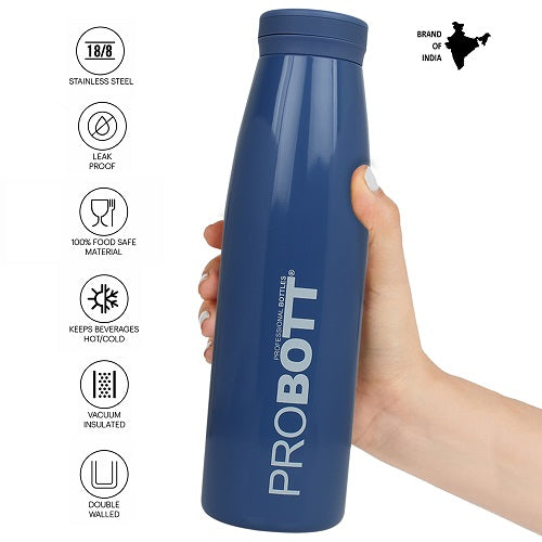 Probott Aquatic 750ml Vacuum Insulated Flask Bottle, Stainless Steel Hot and Cold Water Bottles, Blue