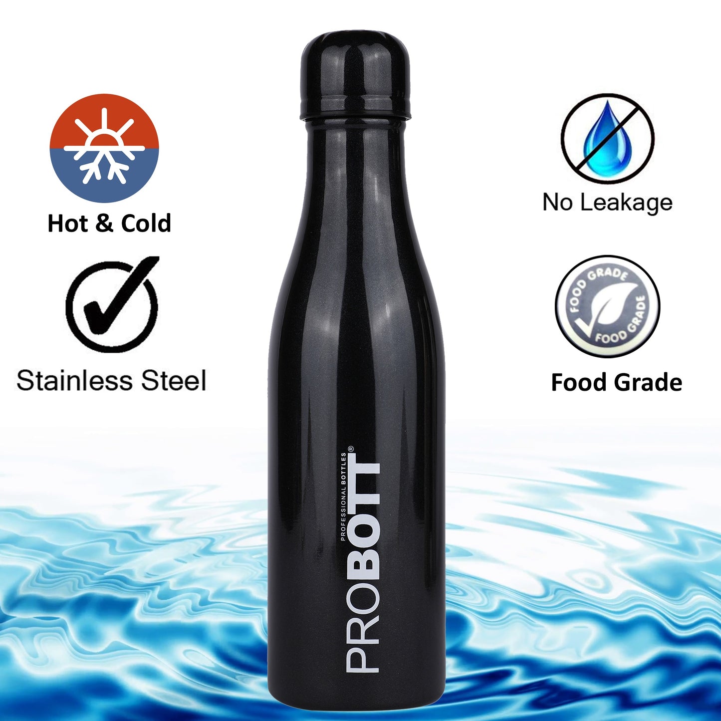 Probott Vintage 1000ml Thermoses Vacuum Insulated Flask, Stainless Steel Water Bottles, Black