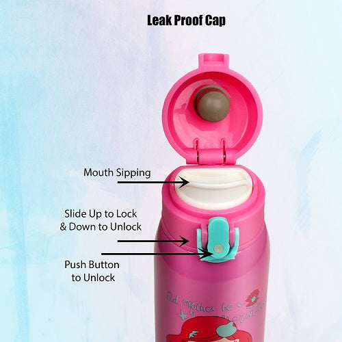 Probott Champ 390ml Thermoses Vacuum Insulated Flask, Stainless Steel Water Bottle for Kids, Pink | One-Click-Open Leak-Proof Locking Flip Lid