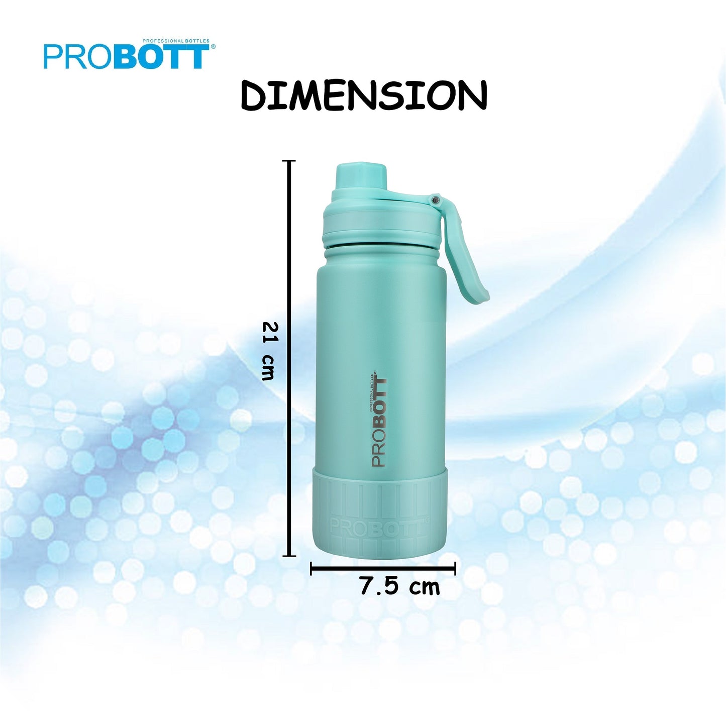 Probott Class 480ml Thermoses Vacuum Insulated Flask Bottle for 4-7 Yrs Kids, Stainless Steel Water Bottles, Greenish Blue