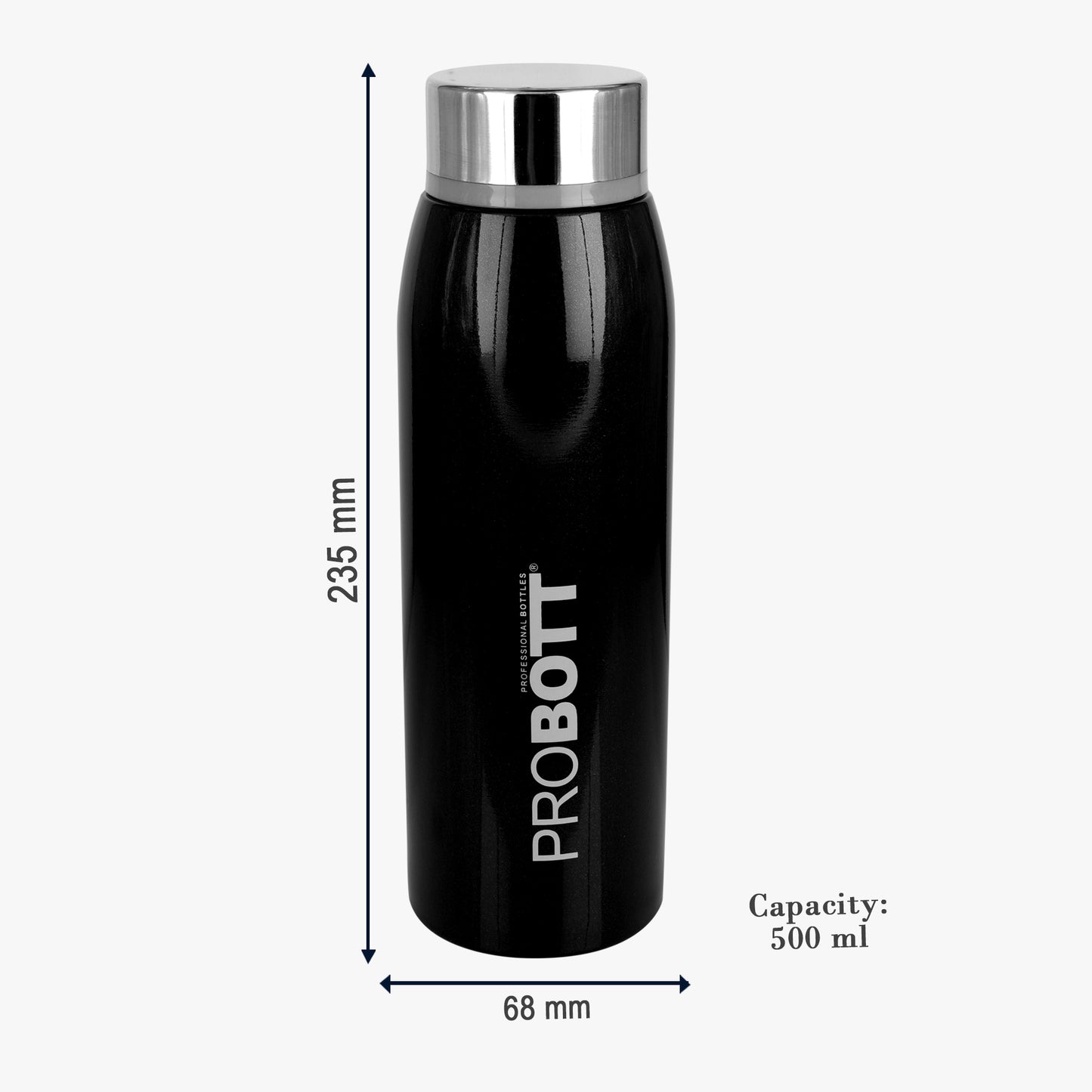 Probott Stella 500ml Thermoses Vacuum Insulated Flask Screw Cap, Stainless Steel Water Bottles, Black