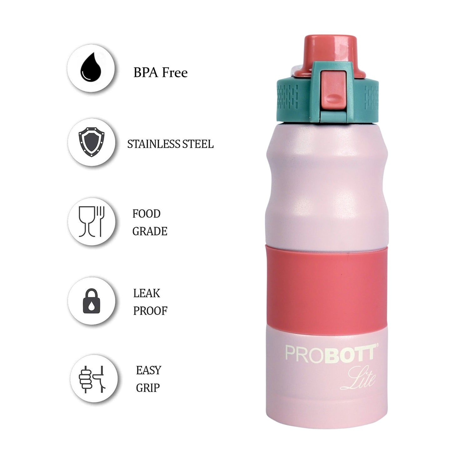 PROBOTT LITE Bliss 700ml Single Walled Stainless Steel Water Bottle, Pink