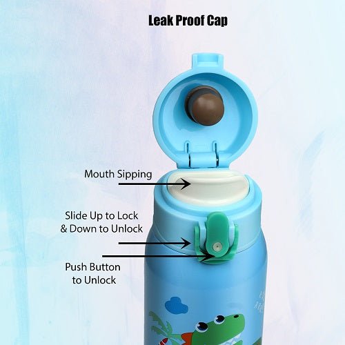 Probott Champ 390ml Thermoses Vacuum Insulated Flask, Stainless Steel Water Bottle for Kids, Light Blue | One-Click-Open Leak-Proof Locking Flip Lid