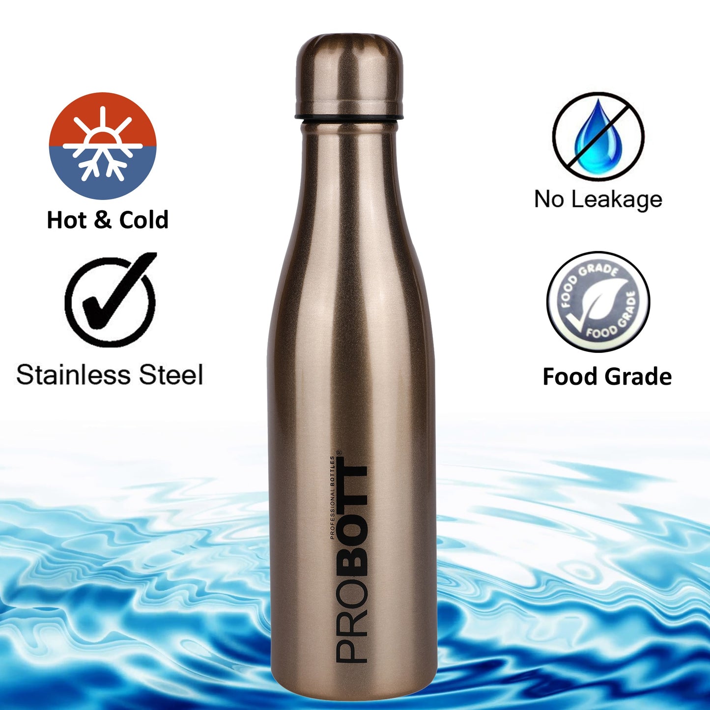Probott Vintage 500ml Thermoses Vacuum Insulated Flask, Stainless Steel Water Bottles, Gold