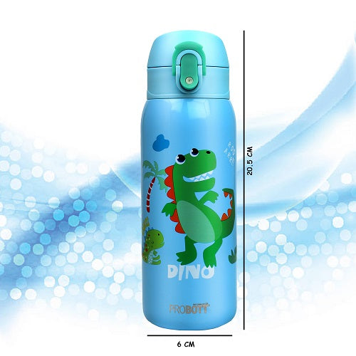 Probott Champ 390ml Thermoses Vacuum Insulated Flask, Stainless Steel Water Bottle for Kids, Light Blue | One-Click-Open Leak-Proof Locking Flip Lid
