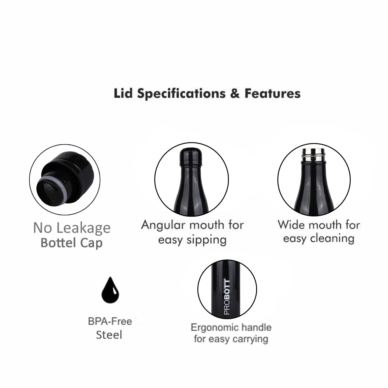 Probott Vintage 1000ml Thermoses Vacuum Insulated Flask, Stainless Steel Water Bottles, Black