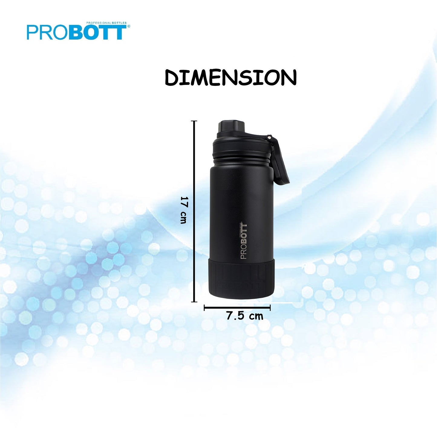 Probott Class 360ml Thermoses Vacuum Insulated Flask Bottle for 3-5 Yrs Kids, Stainless Steel Water Bottles, Black