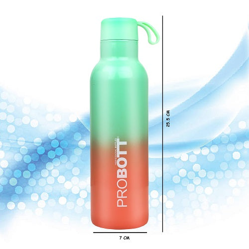 Probott Dream 750ml Stainless Steel Hot and Cold Water Bottle, Vacuum Insulated Flask Bottles, Dual Color Light Green & Orange