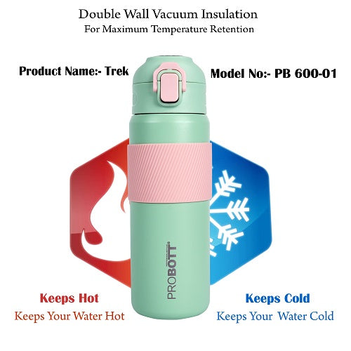 Probott Trek 600ml Hot & Cold Vacuum Insulated Flask Bottles, Green