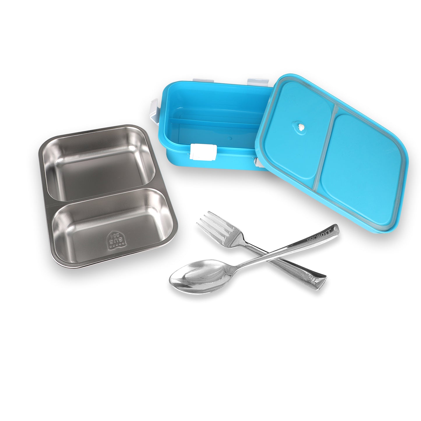 PROBOTT Snaplock 750 ml Stainless Steel Lunch Box, 2 Grid BPA Free Tiffin Box, Perfect for School, Office, Travel, Picnic | Blue
