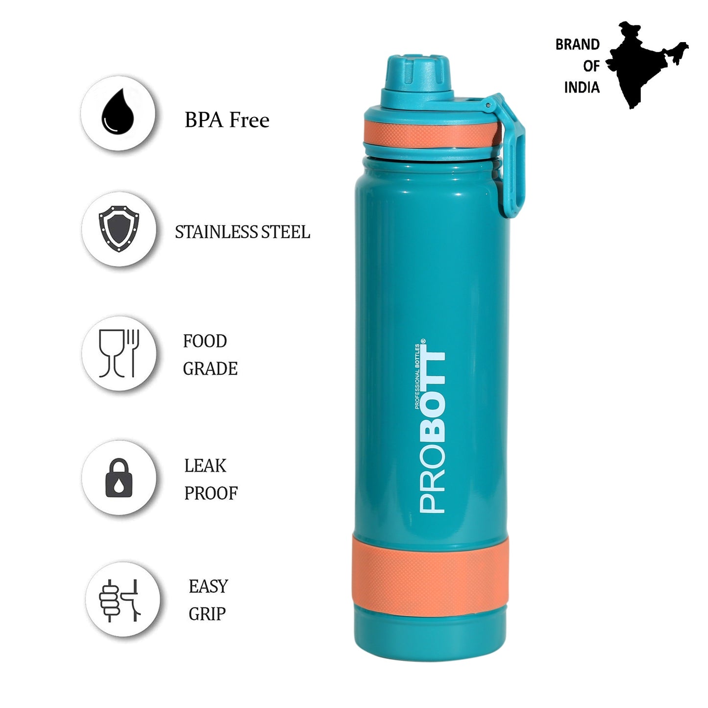 Probott Rainbow 700ml Thermoses Vacuum Insulated Flask Sipper Bottle, Stainless Steel Water Bottles, Green