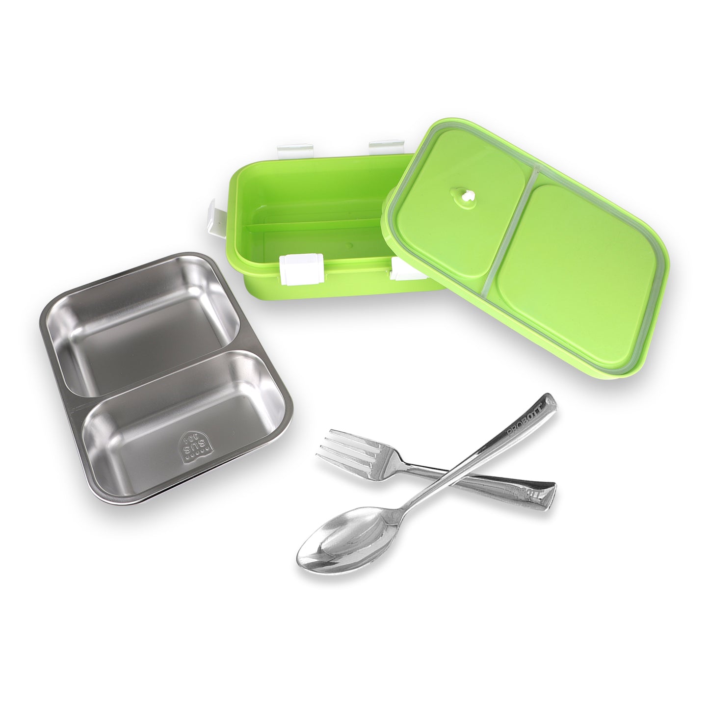 PROBOTT Snaplock 750 ml Stainless Steel Lunch Box, 2 Grid BPA Free Tiffin Box, Perfect for School, Office, Travel, Picnic | Green